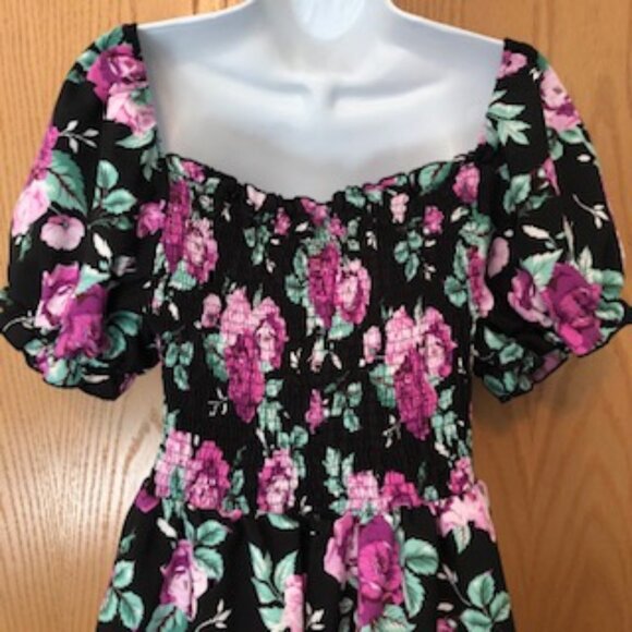 NWOT Shein 5X Plus Floral Dress Shirred Elastic Bodice Puff Sleeves Full Skirt - Picture 7 of 8